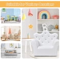 thumbnail image 5 of Kids Sofa with Ottoman, Crown-Like Kids Couch w/Comfy Armrests, Sturdy Wood Structure, PVC Leather Surface & Crystal Decoration, Toddler Chair with Footstool, Ideal for Princess 3-5 (White), 5 of 9