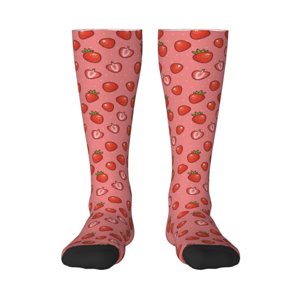 Fotbe Red Strawberry Calcetas Divertidas Estampadas para Hombre y Mujer, Calcetas de Algodón hasta la Rodilla para Caminar, Correr, Enfermería y Embarazo