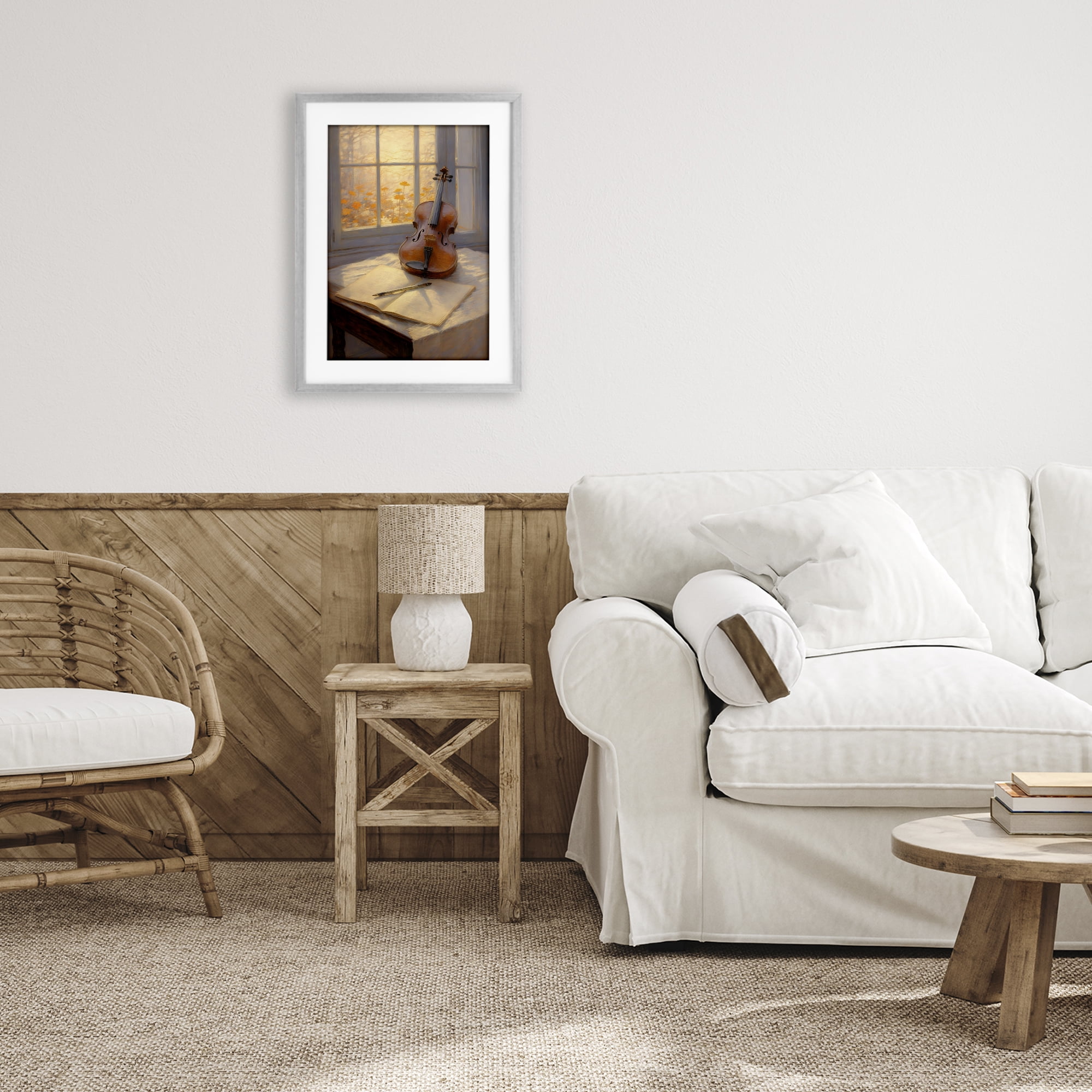 Stupell Industries Autumn Sunlit Violin Gray Framed Print Under Glass, design by Angie Hawke