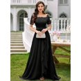 thumbnail image 3 of Black Floral Lace Boat Neck Chiffon Maxi Dress With Ruffle Hem A-Line, 3 of 30