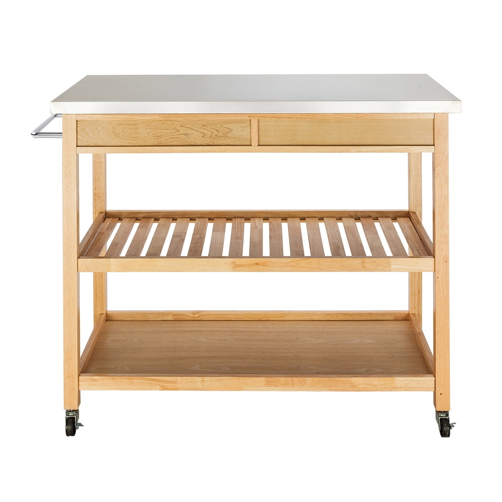 Kepooman Rolling Kitchen Cart Set - Stainless Steel Table Top, Two Drawers, Two Shelves, Burlywood Kepooman Rolling Kitchen Cart Set - Stainless Steel Table Top, Two Drawers, Two Shelves, Burlywood
