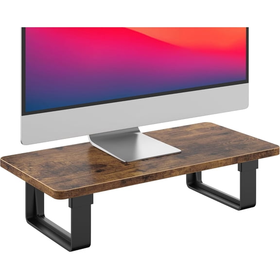 Monitor Stand Riser with 50 LB Capacity, Stable Wood Computer Monitor Stand for Desk Organizers, Anti-slip Computer Riser Monitor Shelf for PC Laptop Notebook Printer Computer iMac, Rustic Brown