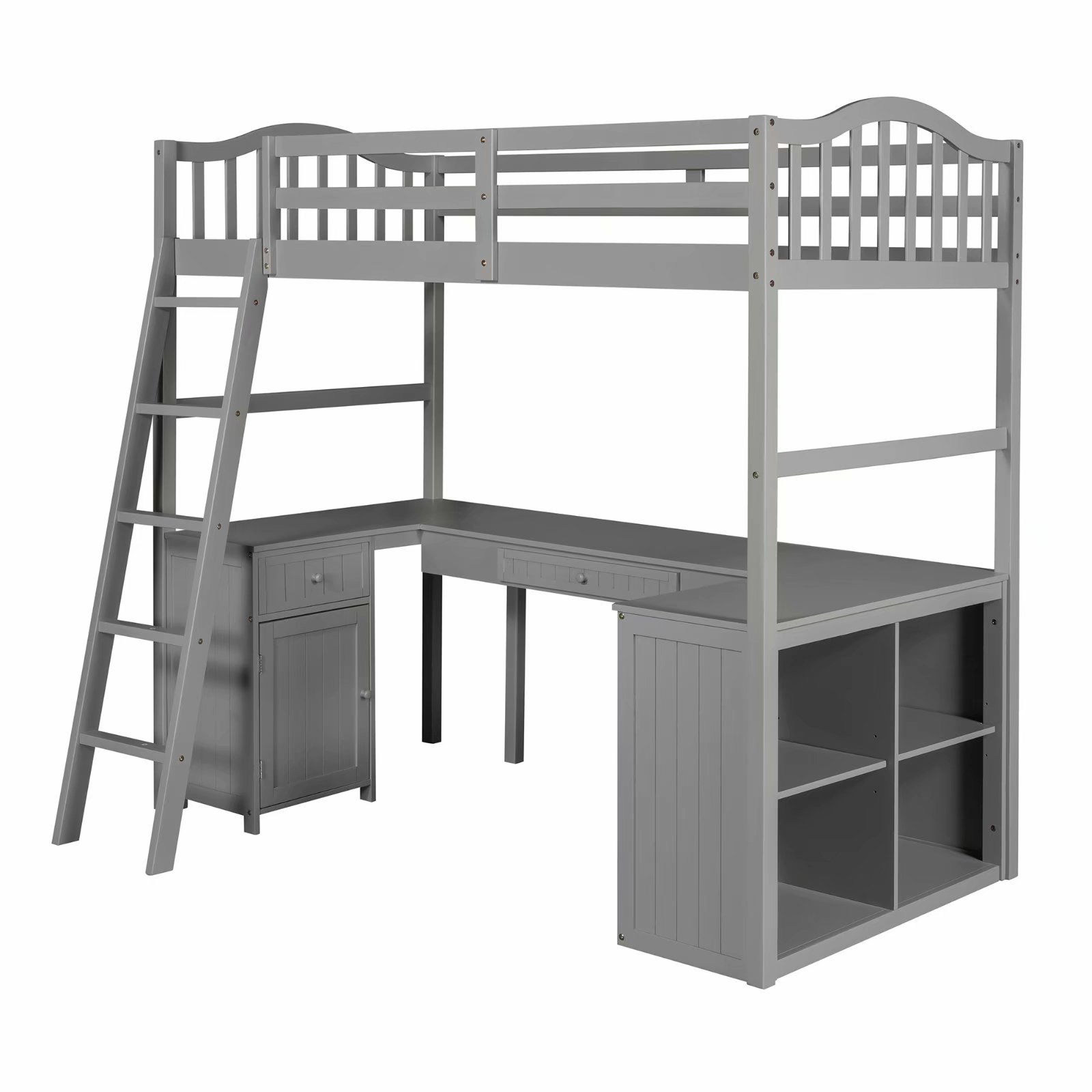 Twin Size Loft Bed with Drawers, Shelves and Desk, Wooden Loft