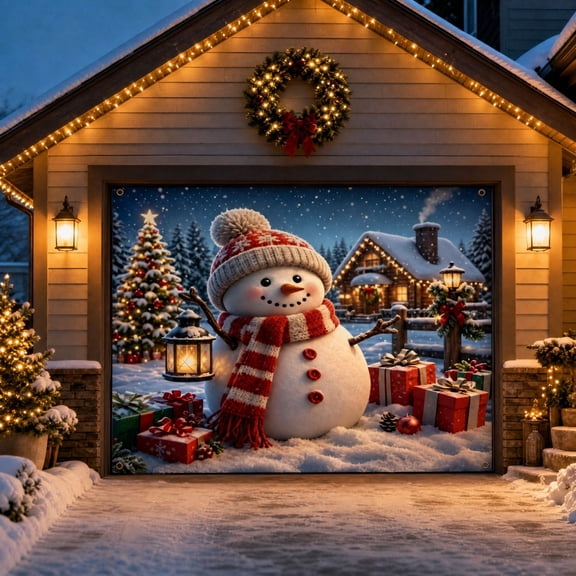 Szubyfq 8 x 7 ft Christmas Garage Door Decorations, Merry Christmas Decor, Xmas Garage Door Cover, Hanging Banner for Home, Outdoor, Indoor, Party