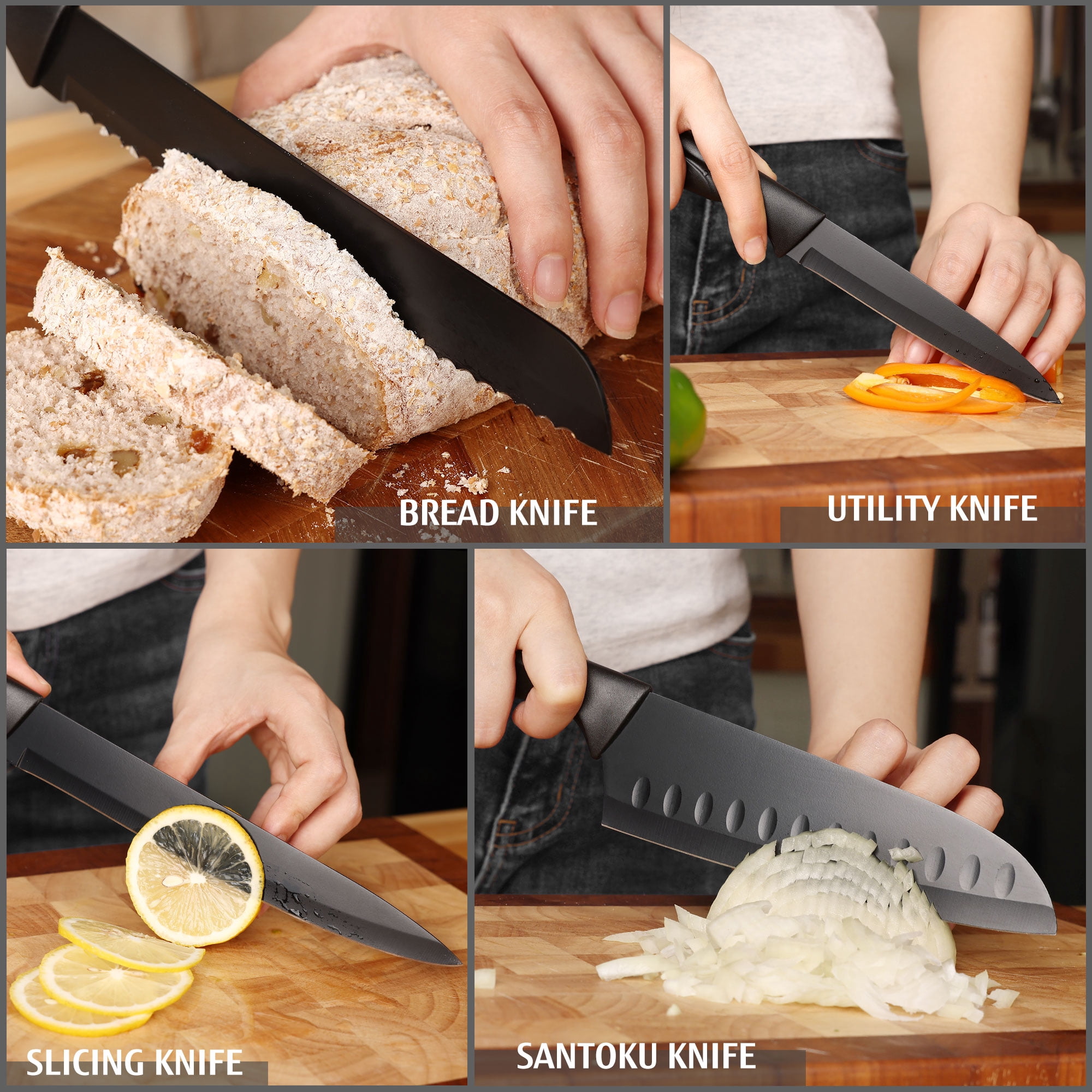 Hecef 15-Piece Kitchen Knife Block Set, Dishwasher Safe Stainless Steel Blades for Cooking and Chopping