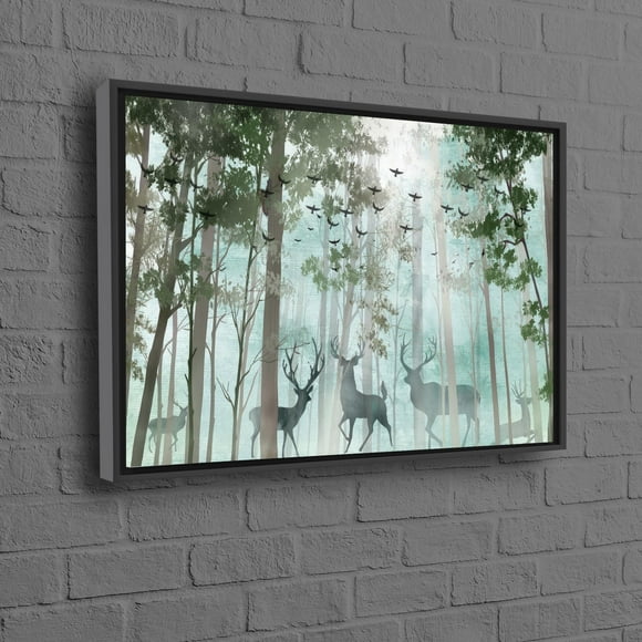 Large Modern Canvas Print Featuring a Deer in the Forest Landscape Artwork Perfect as a Gift for Her with a Floating Frame