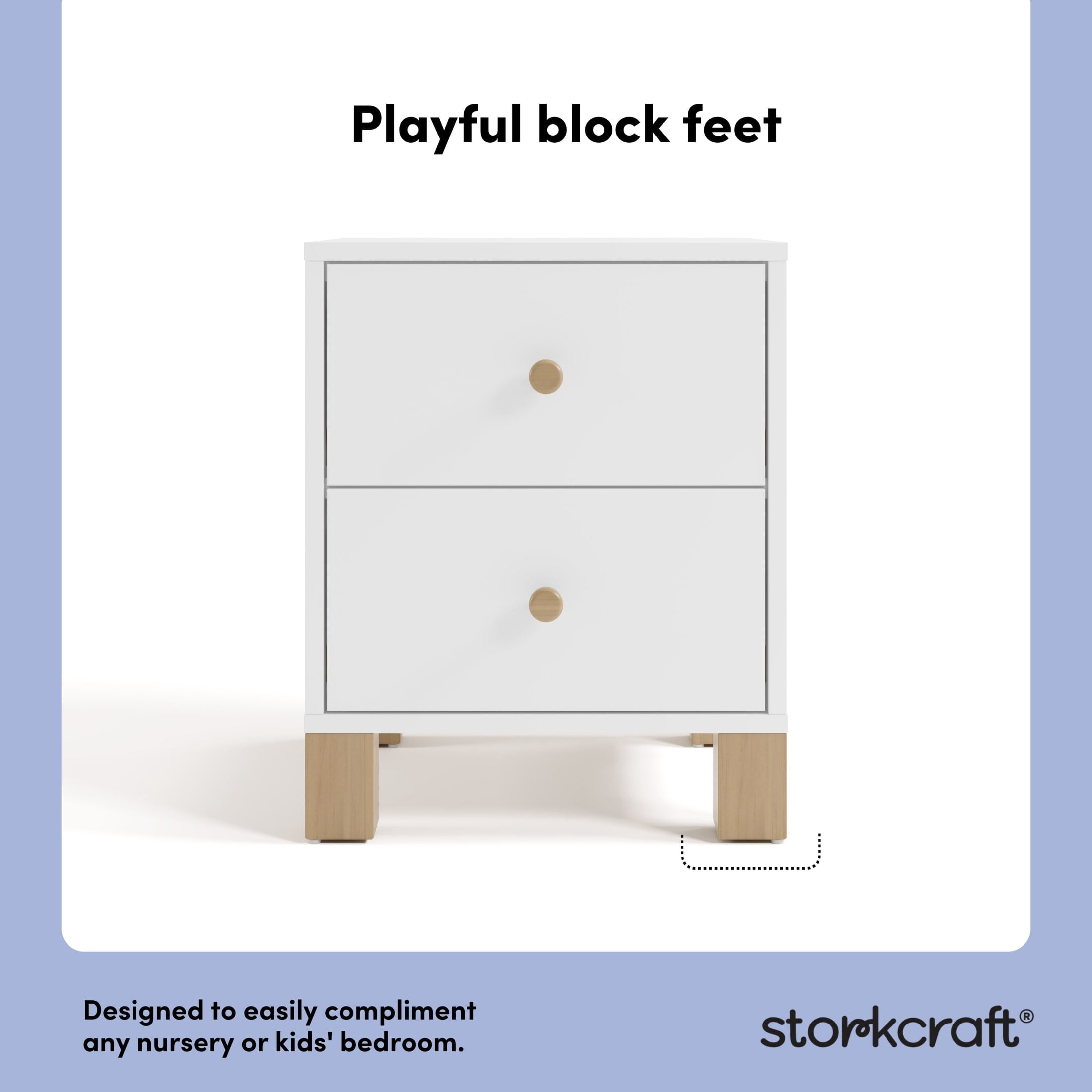 Storkcraft California 2 Drawer Nightstand, White and Driftwood