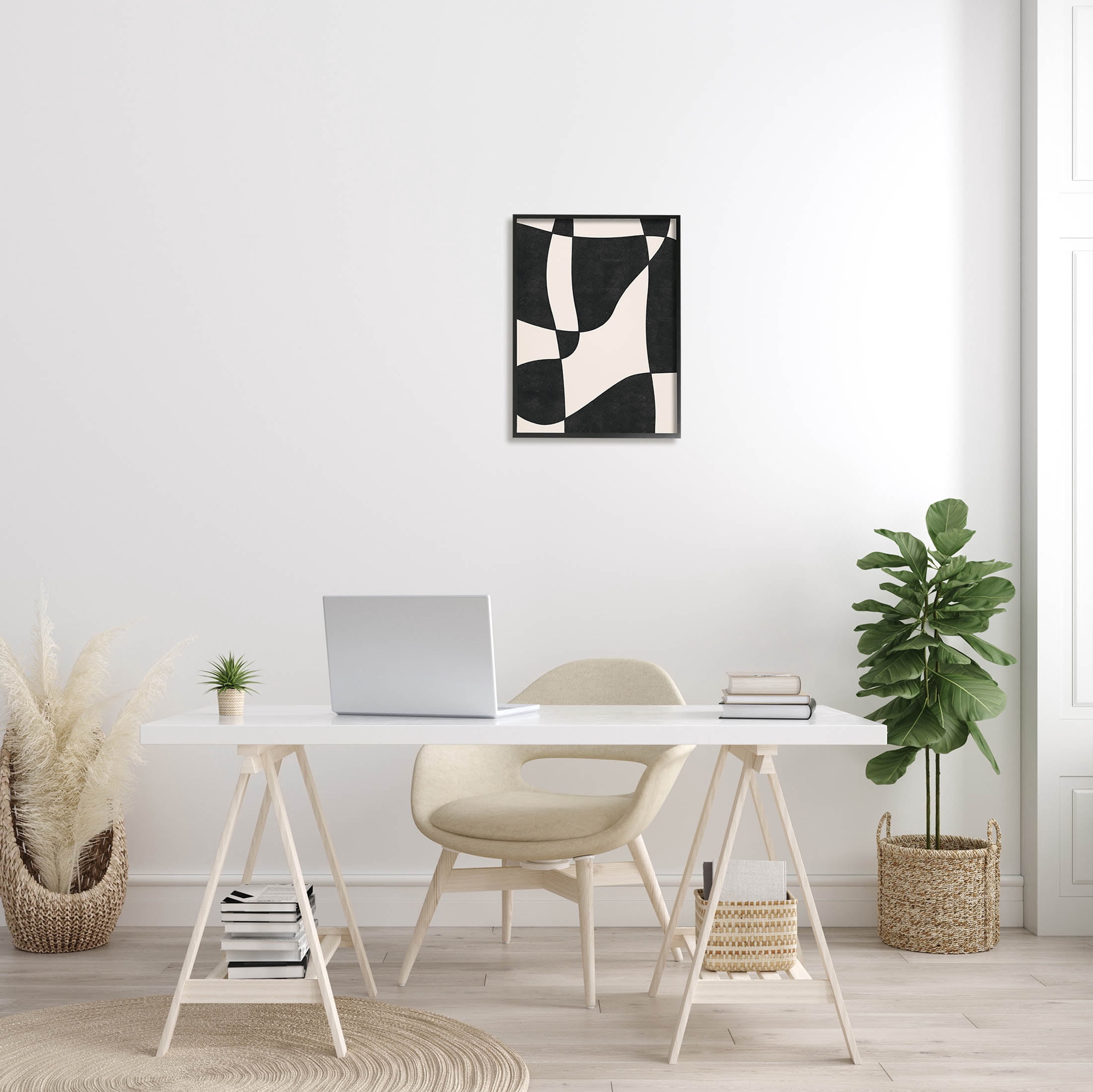 Stupell Industries Retro Wavy Checkered Pattern Shapes Graphic Art Black Framed Art Print Wall Art, Design by JJ Design House LLC