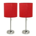 thumbnail image 1 of LimeLights Brushed Steel Stick Lamp with Charging Outlet and Fabric Shade 2 Pack Set, 1 of 9