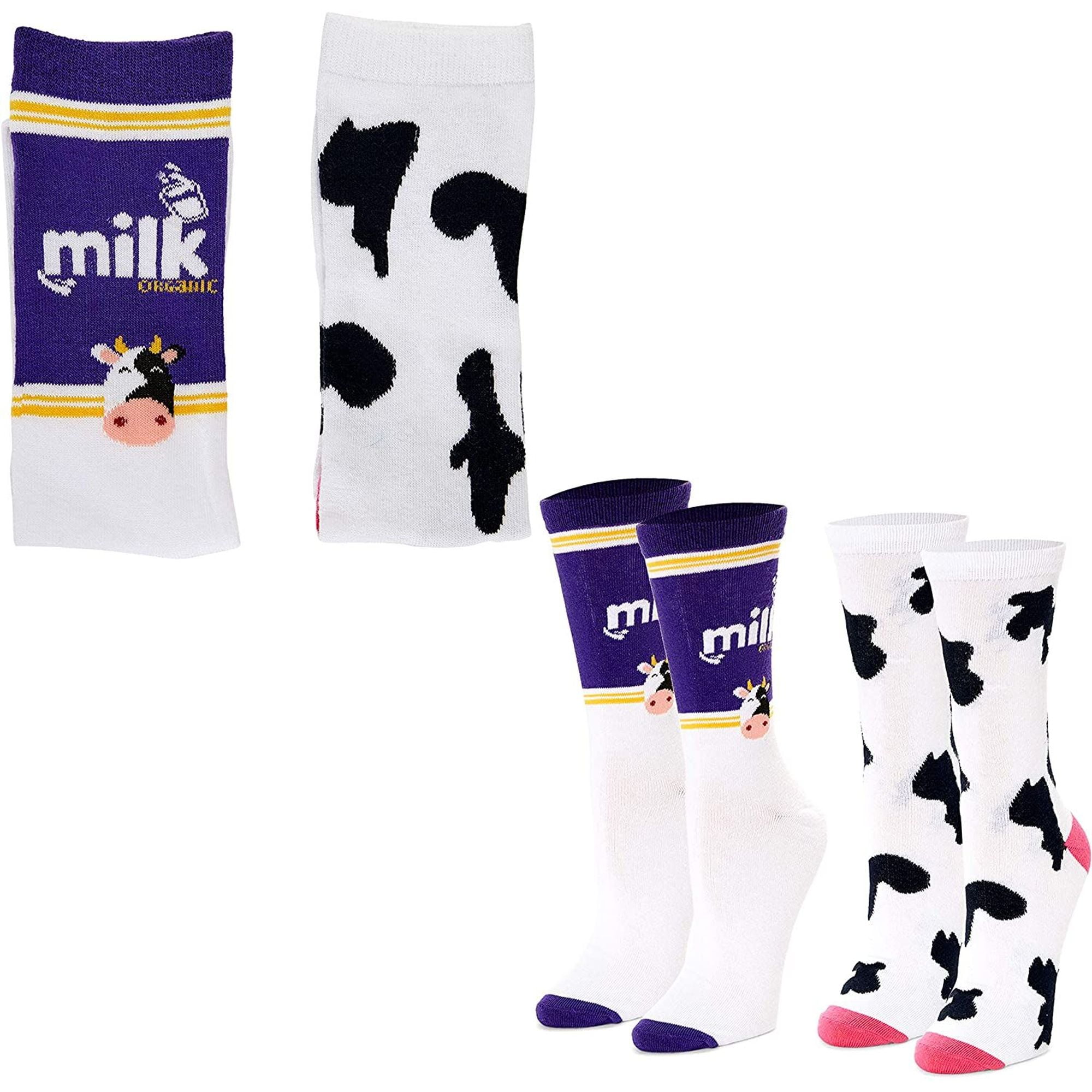 Ladies Stripey/Dotty Cows Cow Design Socks Novelty Bamboo Cotton Blend 4-7 