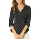 thumbnail image 1 of Blusa de mujer Inspire Chic con cuello en V, mangas 3/4, estampado de lunares y corazones, parte delantera con botones, color negro, talla S, 1 of 7