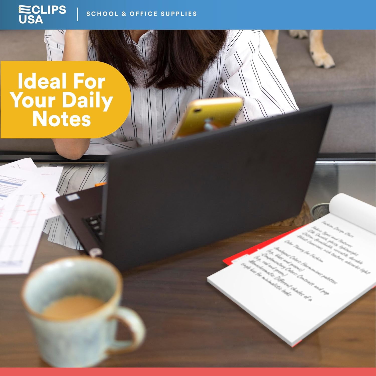 E-CLIPS USA Unruled Writing Tablet Note Pads, 9” x 6”, 100-Sheet Pad, 12-Pack