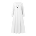 thumbnail image 4 of Robe en Coton et Lin pour Femmes Col Rond Imprimé Manches Longues Décontractée Ample Fluide de Vacances Longue avec Poches, 4 of 5