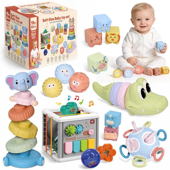 Aijohnny 6 in 1 Montessori Toys for Baby 6-12 Months and Infant Toy for 1-3 Year Old,Early Learning Toys Set,Sorting Sensory Toys Gifts for Girl Boy