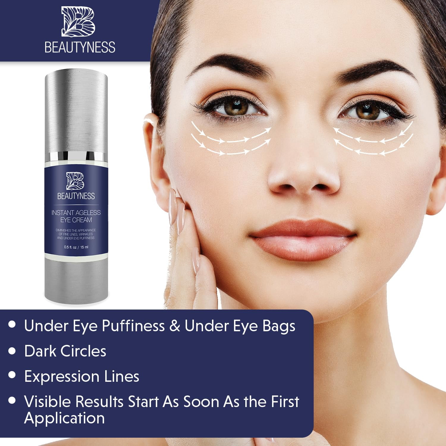 Instant Ageless Eye Cream Anti Wrinkle Cream, Removes Under Eye Puffiness, Bags, Expression Lines, & Dark Circles. Powerfully Tighen & Lifts Sagging Skin. Disappears Before Your Eyes In Minutes.