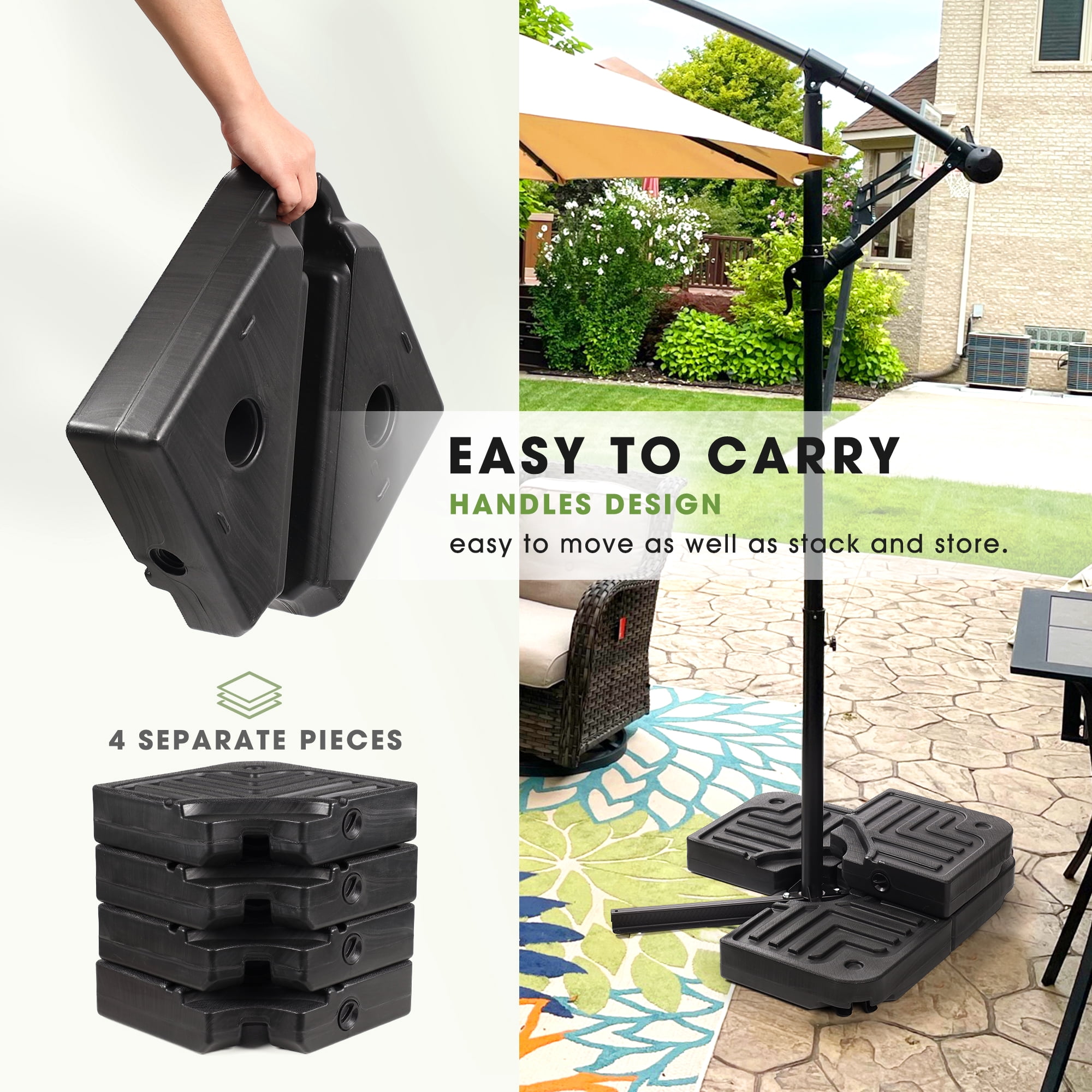 Scafild | 4-Piece Patio Offset Umbrella Base Stand,180lbs Heavy-Duty Sand Filled Patio Umbrella Base - Black