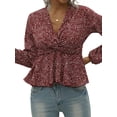 thumbnail image 4 of Blouse à Pois Col en V Manches Longues Nœud devant pour Femmes, 4 of 7