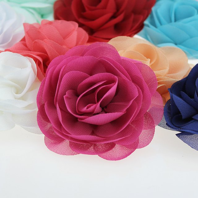 Flor hecha a mano Flor de gasa perlada Flor de tela DIY Ropa Tocado Accesorios de ropa 42 colores