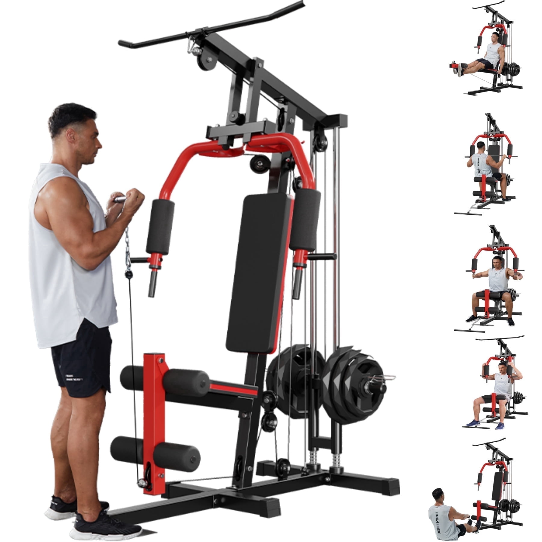 GARVEE Multifunctional Home Gym Machine with Leg Press & Pulley System,Full Body Strength Training Equipment,300lb Capacity,Fits 1" & 2" Weight Plates