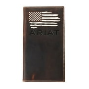 Ariat Men's Rodeo Distr'd White Stitch USA Flag Logo Shield Wallet NEW