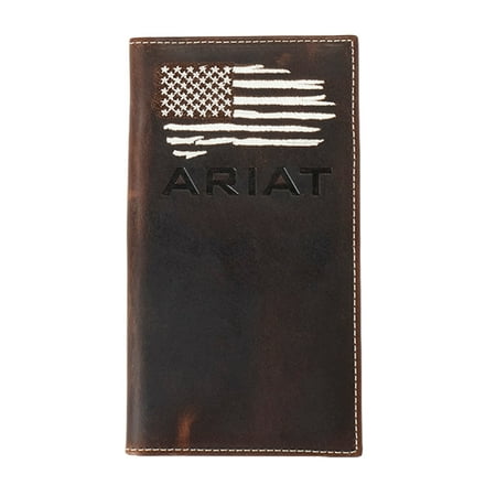 Ariat Men's Rodeo Distr'd White Stitch USA Flag Logo Shield Wallet NEW