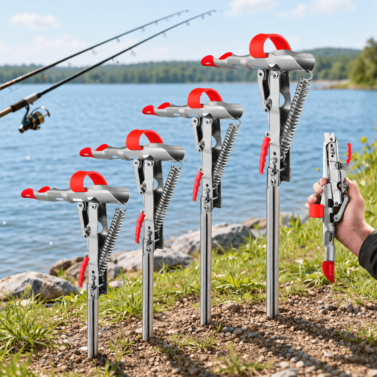 4-Pack Adjustable High Sensitivity Stainless Steel Automatic Spring Fishing Rod Ground Stand