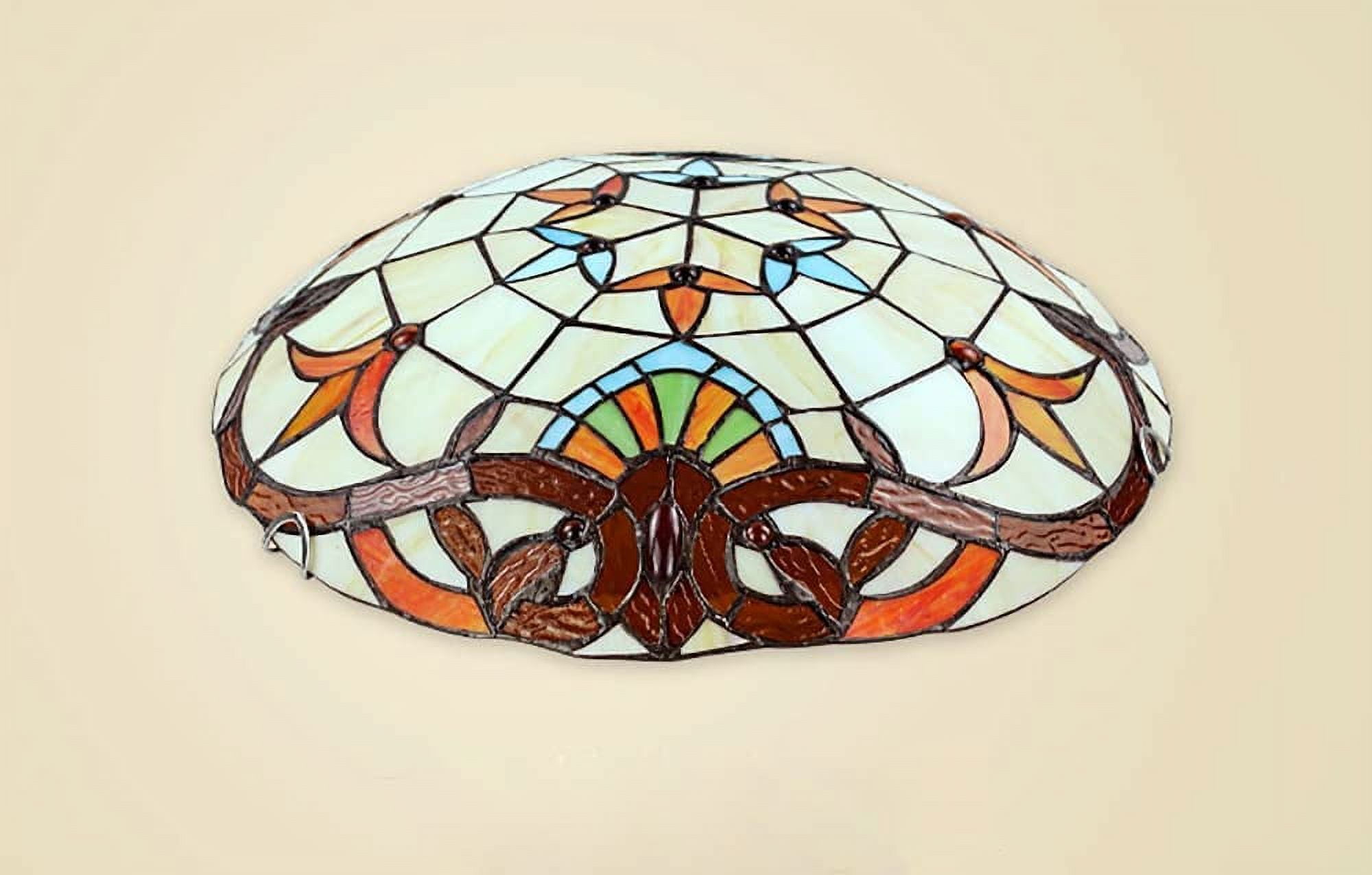FETCOI Tiffany Style Flush Mount Ceiling Light Vintage Style Ceiling Lamp in Glass Material Victorian Close to Ceiling Light Fixtures