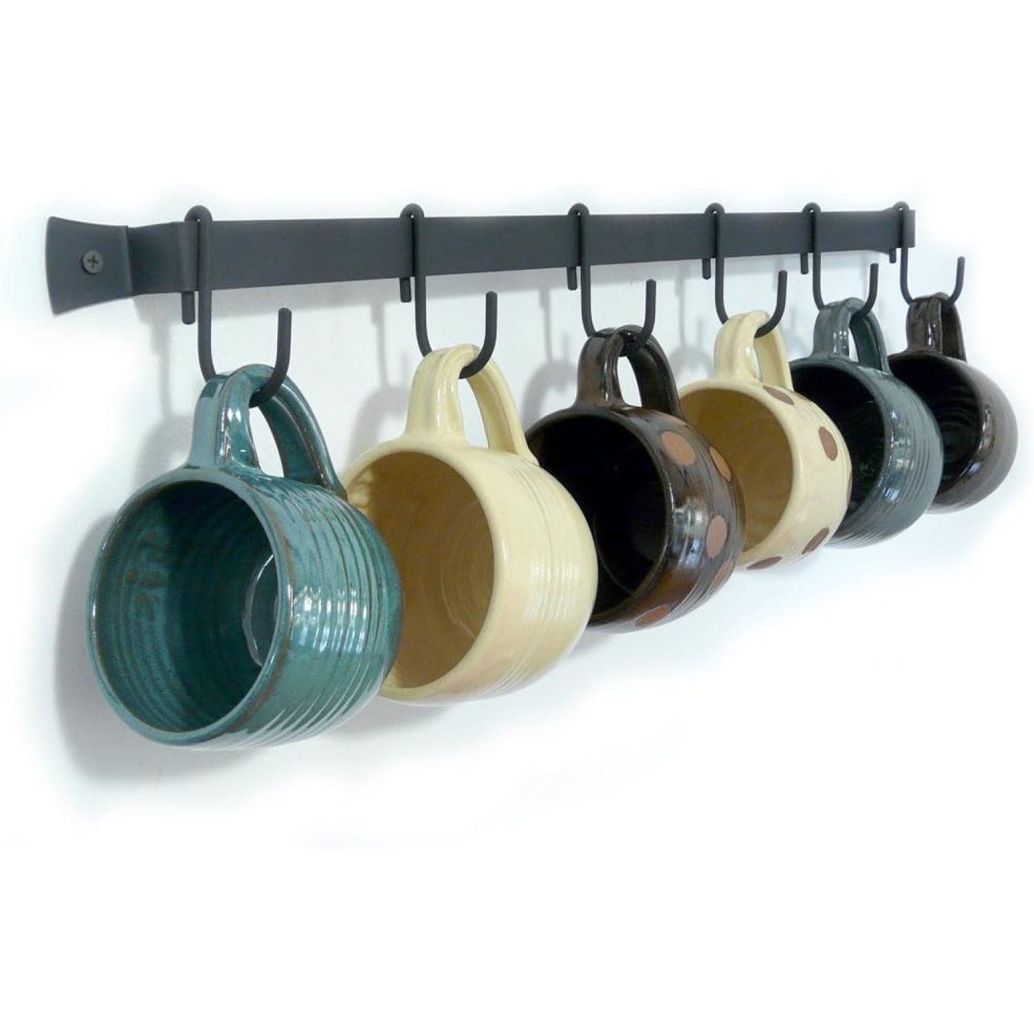 WallMounted Wrought Iron Mug Rack, 24" with 6 Cup , Made in USA