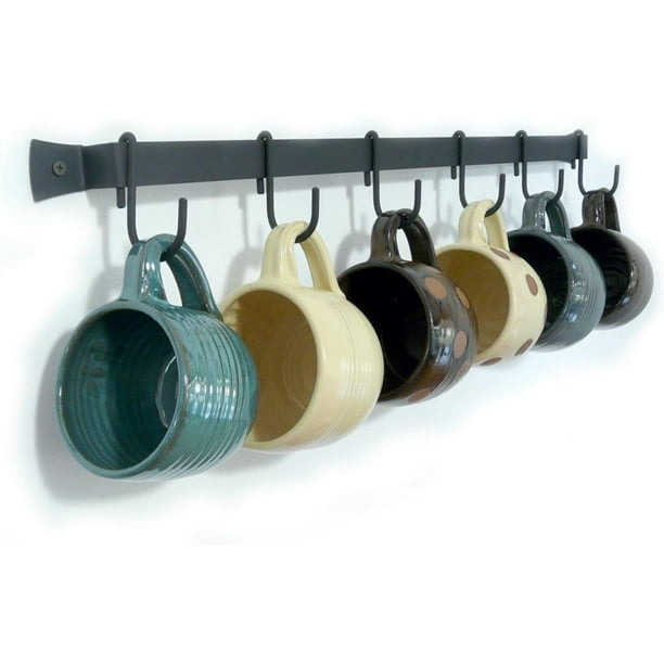 WallMounted Wrought Iron Mug Rack, 24" with 6 Cup , Made in USA