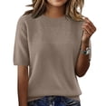 thumbnail image 3 of Womens Short Sleeve Tops Round Neck Knitted Short Sleeve Elegant Lightweight Pullover Summer Tops Short for Women, 3 of 4