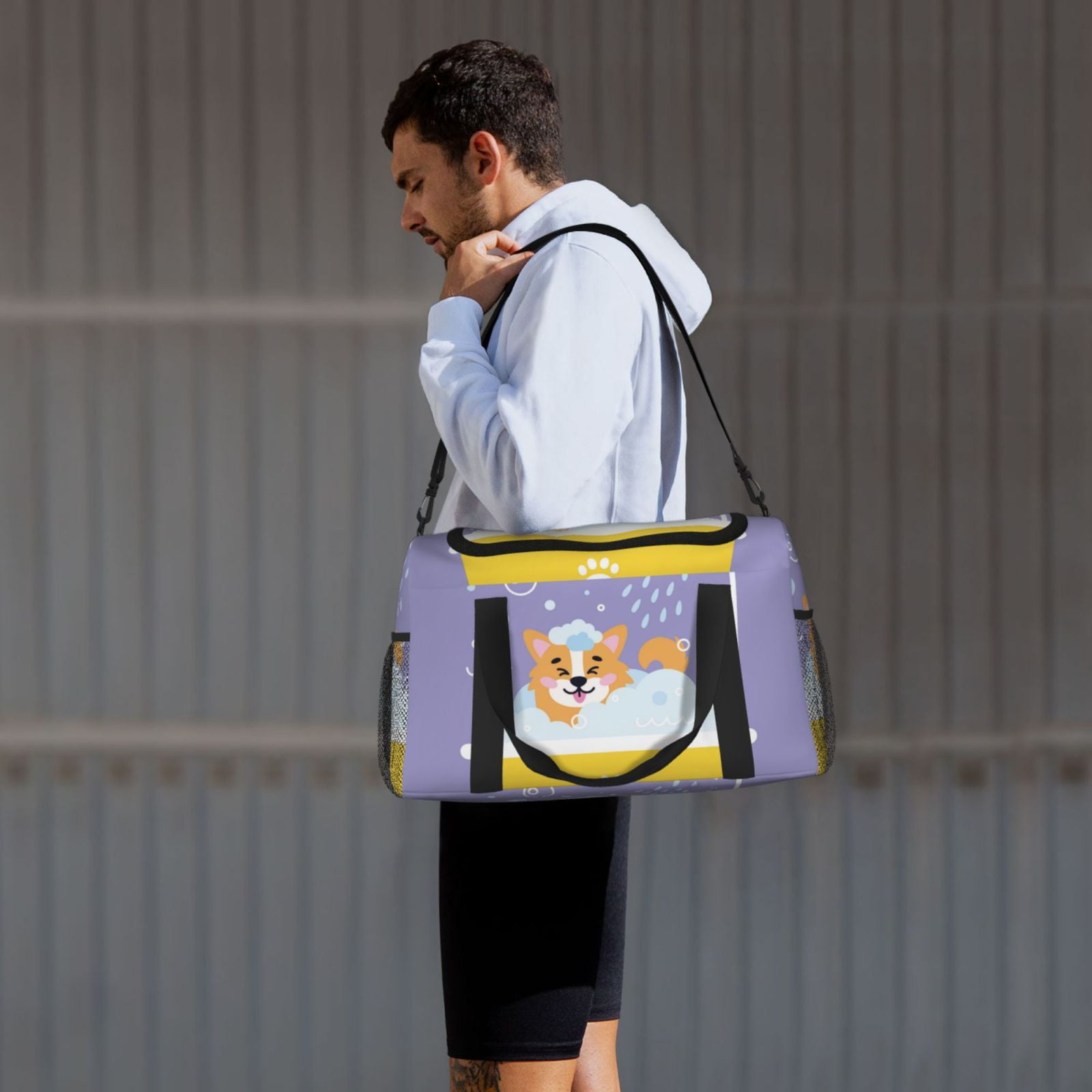 Fuzoiu Corgi Washing in Bathtub Print Travel Duffle Bag,Carry On Tote Bags,Duffel Bag,Sport Gym Bag, Hospital Bag for Labor and Delivery, Overnight Bag,Luggage Bag