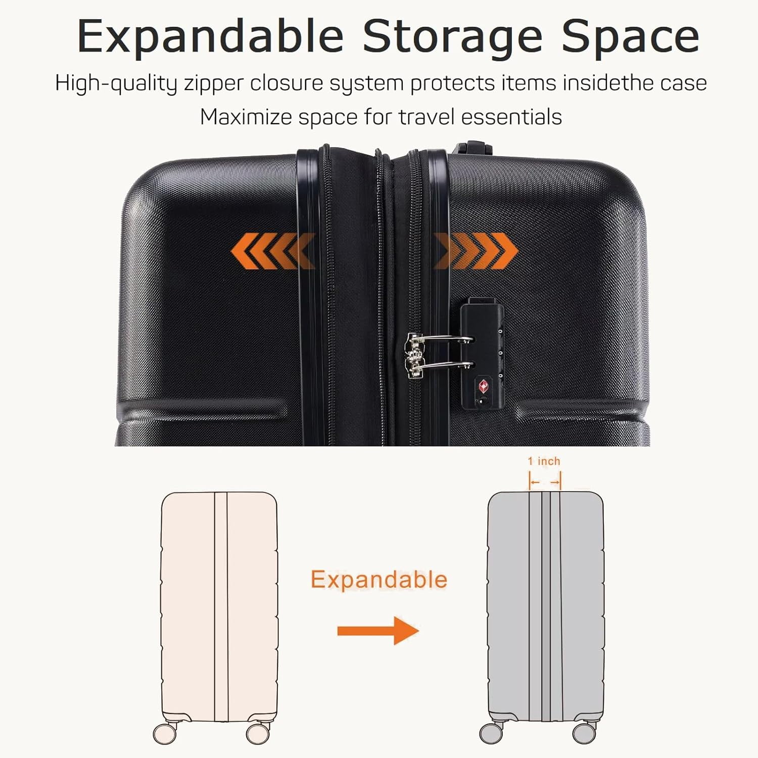 3-Piece Luggage Sets, Lightweight Hardside Suitcases with Spinner Wheels, Expandable Lightweight Rolling Suitcase Sets with TSA Lock, Black(20/24/28 Inch)