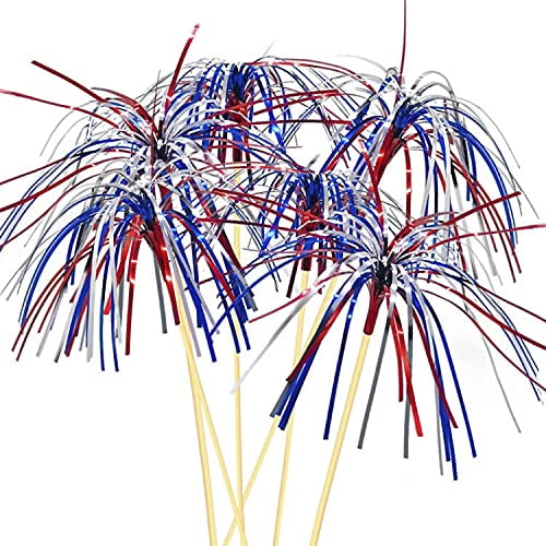 JIUMN 4th of July Cocktail Picks 100 Counts 4.7 Inch Firework Design Red White Blue Firework