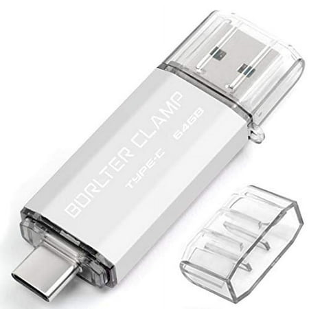 64GB USB Type-C Flash Drive 3.0 Dual Drive, BorlterClamp USB C Memory Stick OTG Thumb Drives for Android Smartphones Samsung Galaxy S10/S9/S8/Note 9, LG, Google Pixel, PC (Silver)