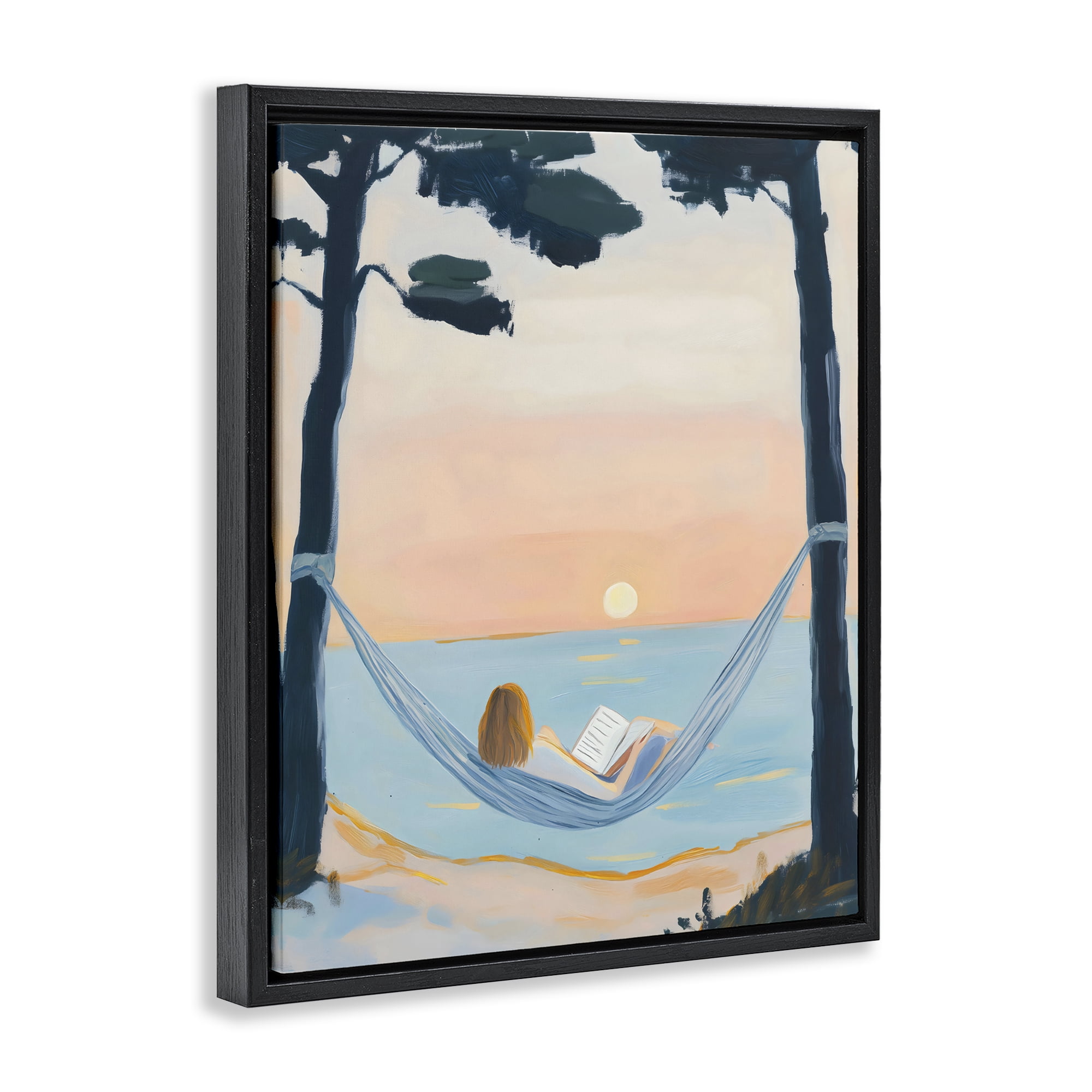 Stupell Industries Reading At Sunset in Hammock Black Framed Floater Canvas Wall Art, design by The Prints Vibe
