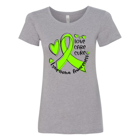 Inktastic Love, Care, Cure Lymphoma Awareness Lime Green Ribbon Hearts Women's T-Shirt