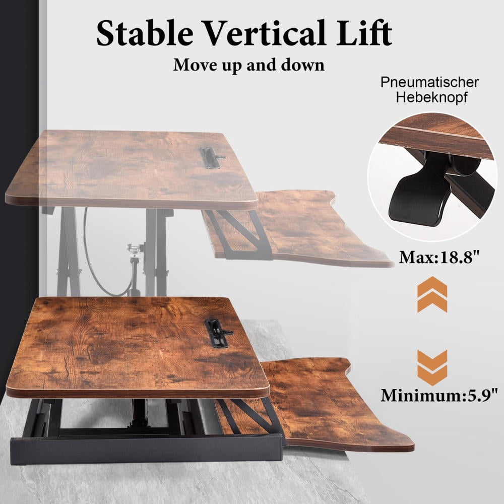 37" Standing Desk Converter Height Adjustable Sit to Stand Up Riser, Monitor and Laptop Workstation with Wide Keyboard Tray
