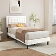thumbnail image 2 of Alazyhome Twin Button Tufting Headboard Metal Platform Bed, White, 2 of 6