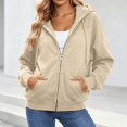 thumbnail image 2 of Womens Solid Color Zip Up Hoodies Long Sleeve Casual Hooded Sweatshirt with Pockets Fall Winter Warm Jackets Clothes, 2 of 8