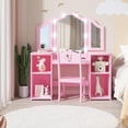 thumbnail image 3 of Rosa 2-in-1 de madera para niños pequeños vanity set con mirror, stool, tri-folding mirror y cajón - removable top para little girls' princess pretend play beauty makeup, 3 of 6