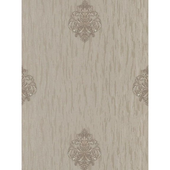 Concord Wallcoverings Textured Wallpaper Damask Featuring Floral Elements, Beige Gold, 21 In x 33 Ft (56 sq. ft), 578327
