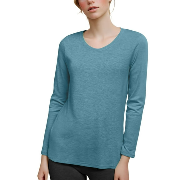 UJNDER Women's Classic V Neck Long Sleeve T Shirts for Women Solid Color Top Casual Comfortable Dark Green L
