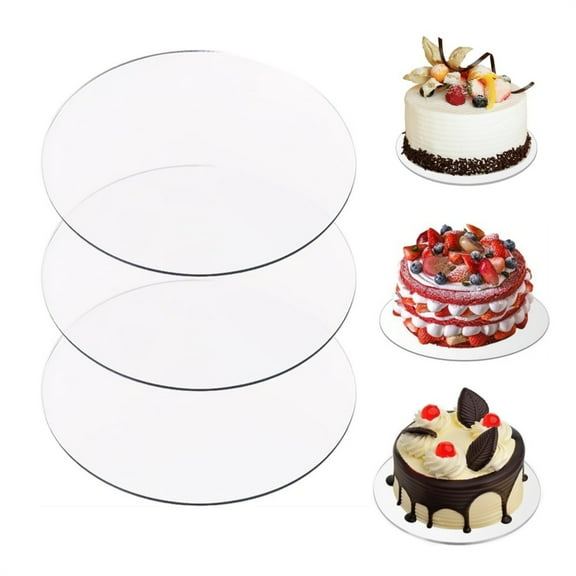 3Pcs Acrylic Round Cake Boards, Dingrich 10in Diameter Cake Plate, Thickness 3mm Waterproof and Oil-Proof Boards, Reusable Cake Base for Cake DIY, Dessert and Crafts Display - 26cm