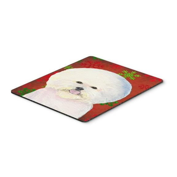 "Bichon Frise Red and Green Snowflakes Holiday Christmas Mouse Pad Hot Pad or Trivet"