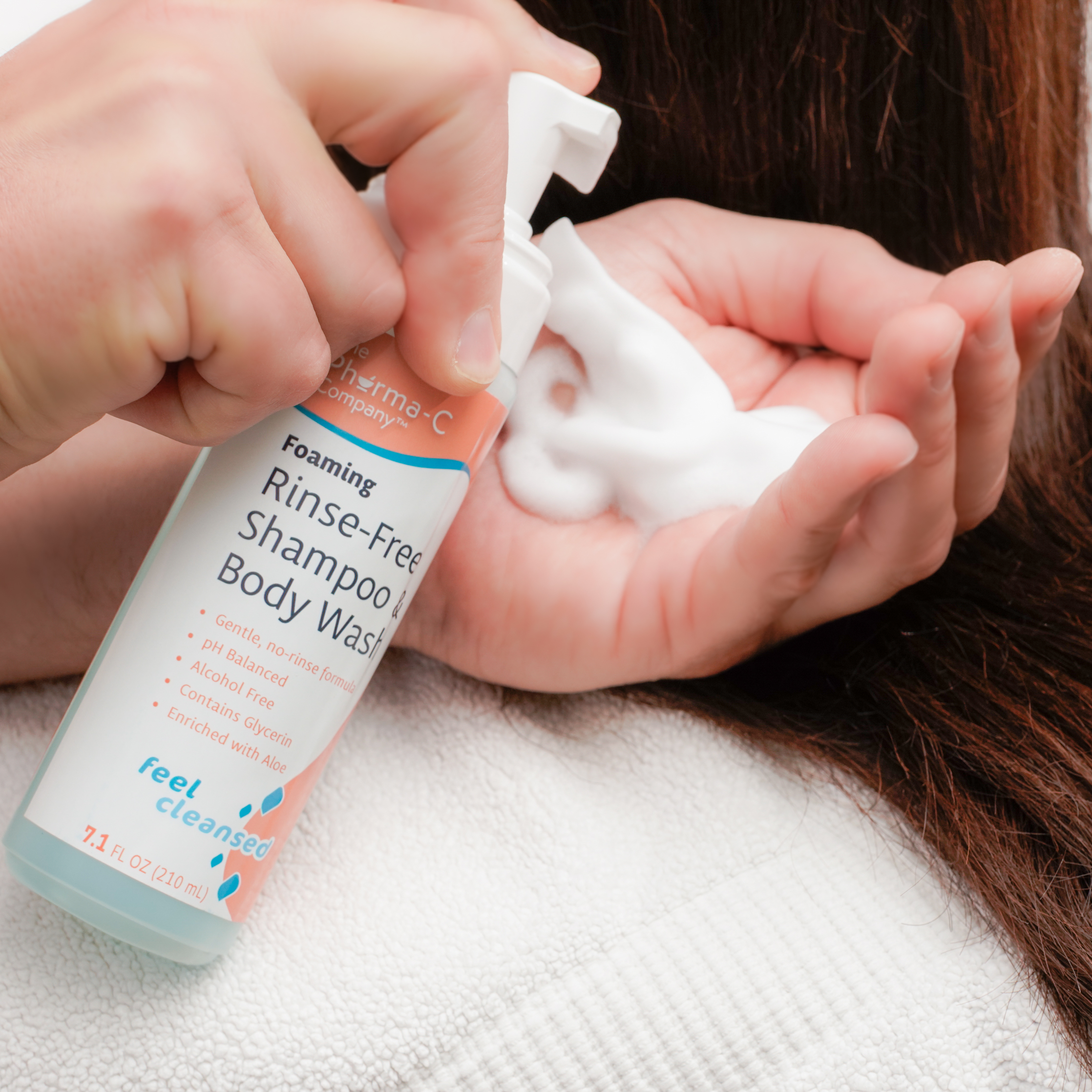 Pharma-C-Wipes Foaming No-Rinse Shampoo & Body Wash (7.1 fl oz) Fresh Scent. For All Skin Types.