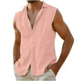 thumbnail image 2 of Handshe Men's Hawaiian Sleeveless Solid Color Linen Lapel Beach Shirt - Casual Sleeveless Jacket/Coat, 2 of 3
