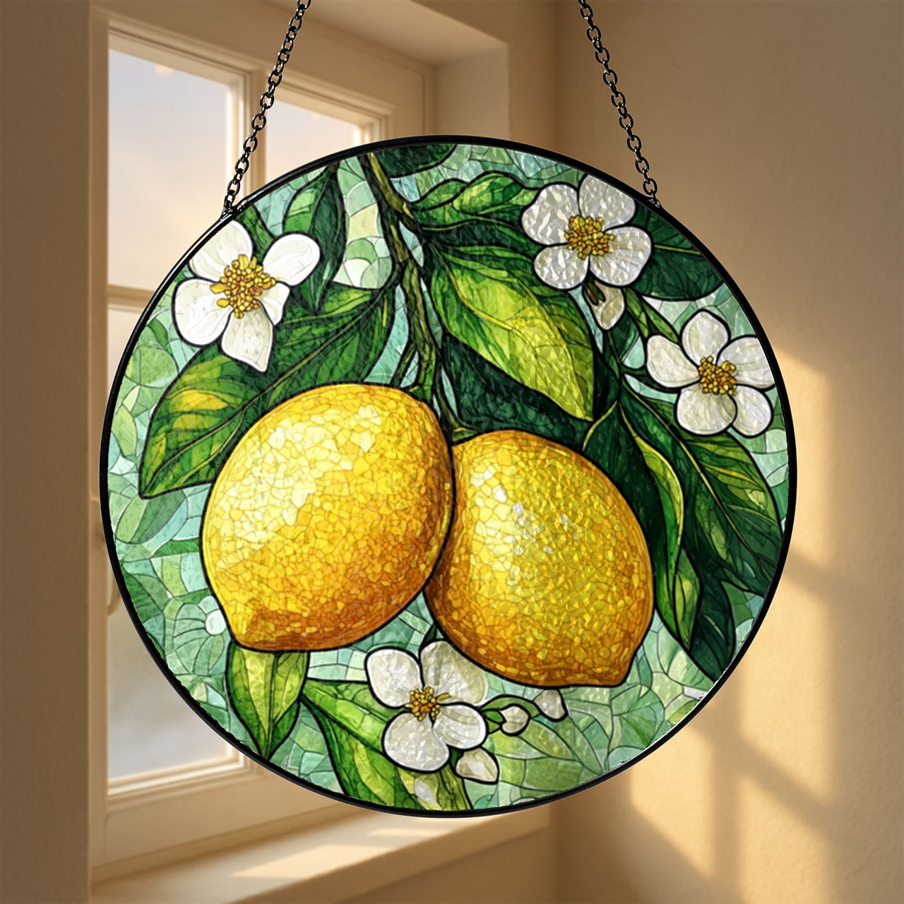 Lemon Branch Acrylic Suncatcher – Faux Stained Glass Window Decor