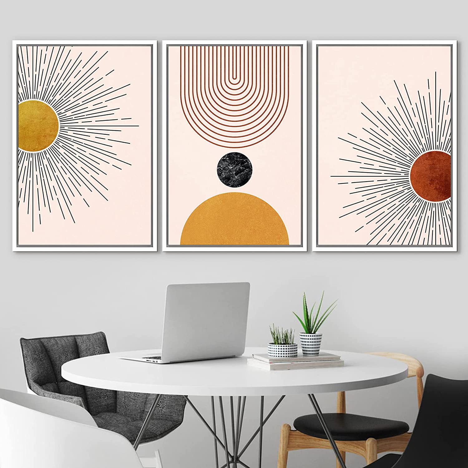 IDEA4WALL Framed Canvas Print Wall Art Set Mid-Century Geometric Solar Sun  Space Planets Abstract Shapes Minimalism Boho Decorative for Living Room,  Bedroom, Office 24