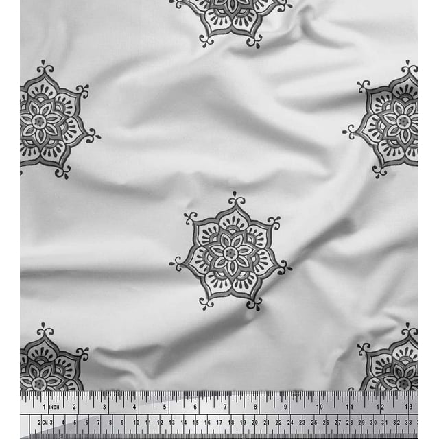 Soimoi Rayon Fabric Floral Mandala Block Decor Fabric Printed Yard 42 Inch Wide