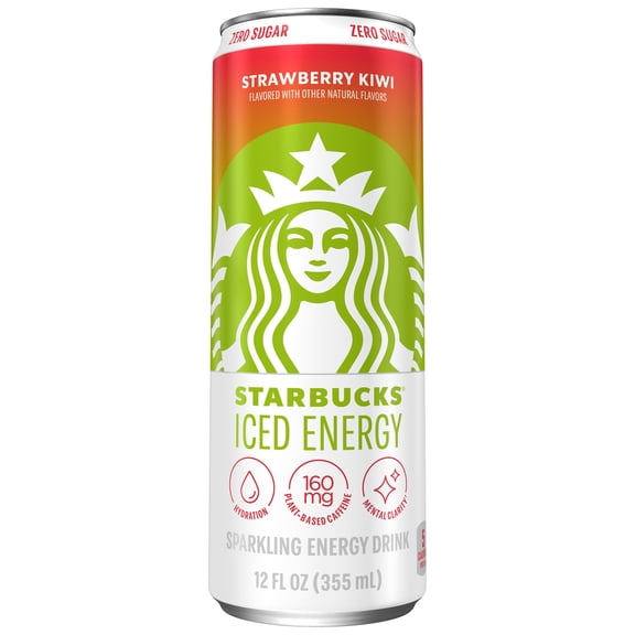 Starbucks Iced Energy Zero Sugar Strawberry Kiwi flavor Sparkling Energy Drink, 12 fl oz Can
